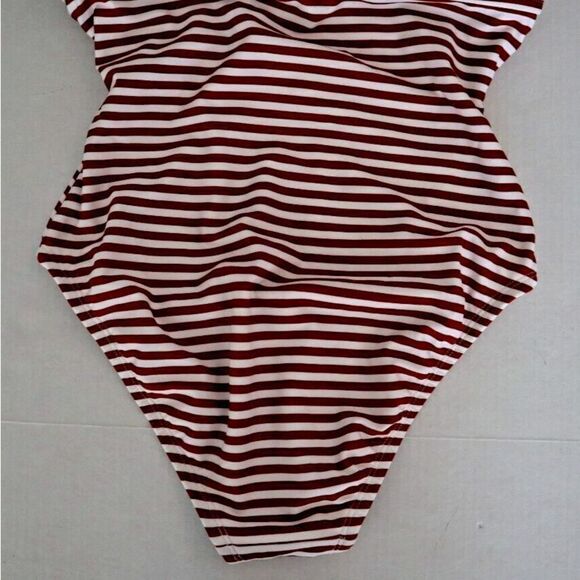 Kona Sol Sz S (4-6) Red/White Striped Twist Bandeau Med. Coverage 1-Pc Swimsuit - Picture 6 of 8